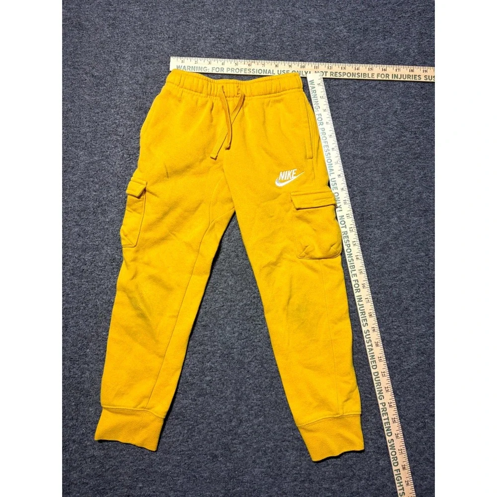 Nike Club Cargo Jogger Pants Kids 7 Yellow Fleece Lined Drawstring Tapered Leg